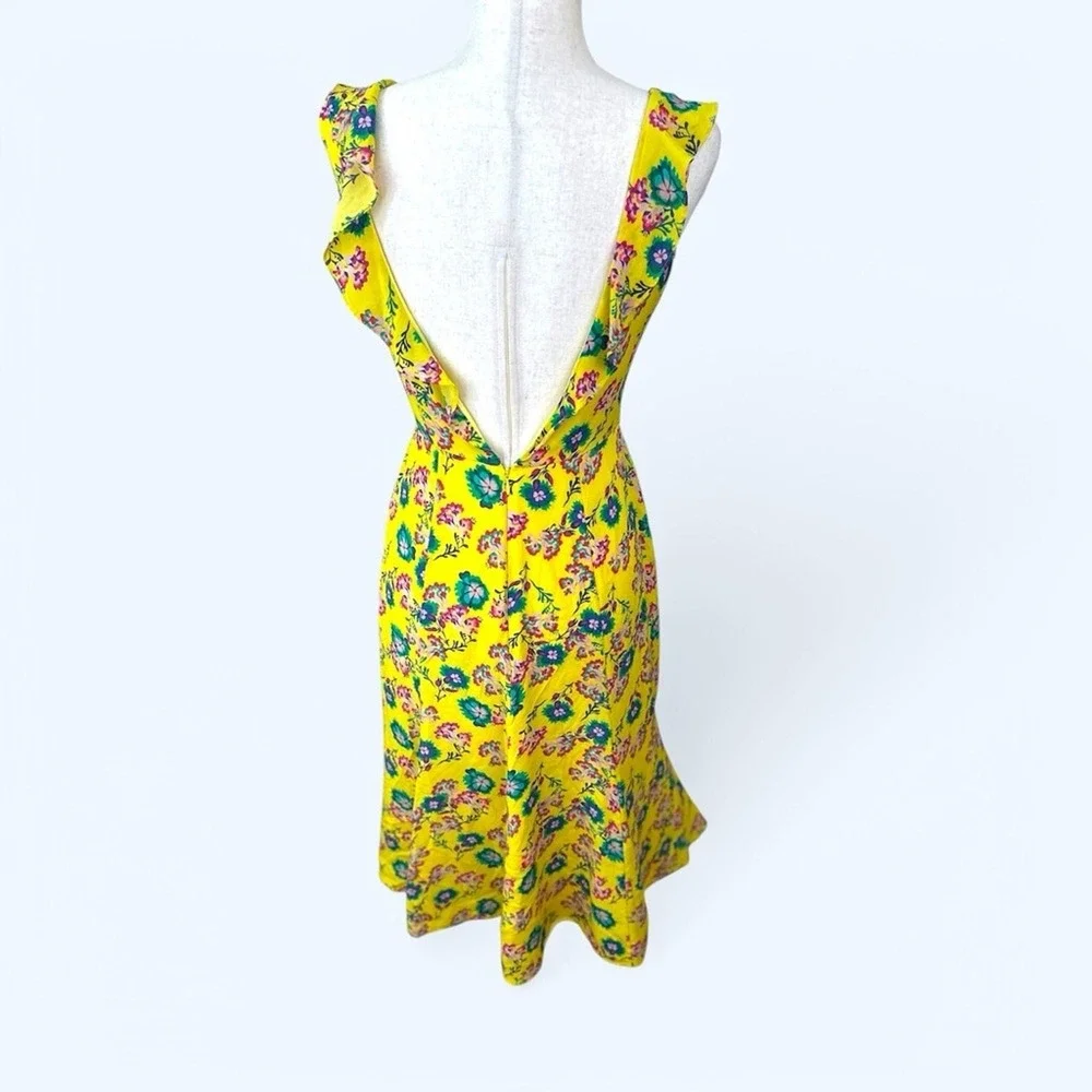 Saloni size 4 Holly ruffled trim silk floral midi dress‎ NWOT